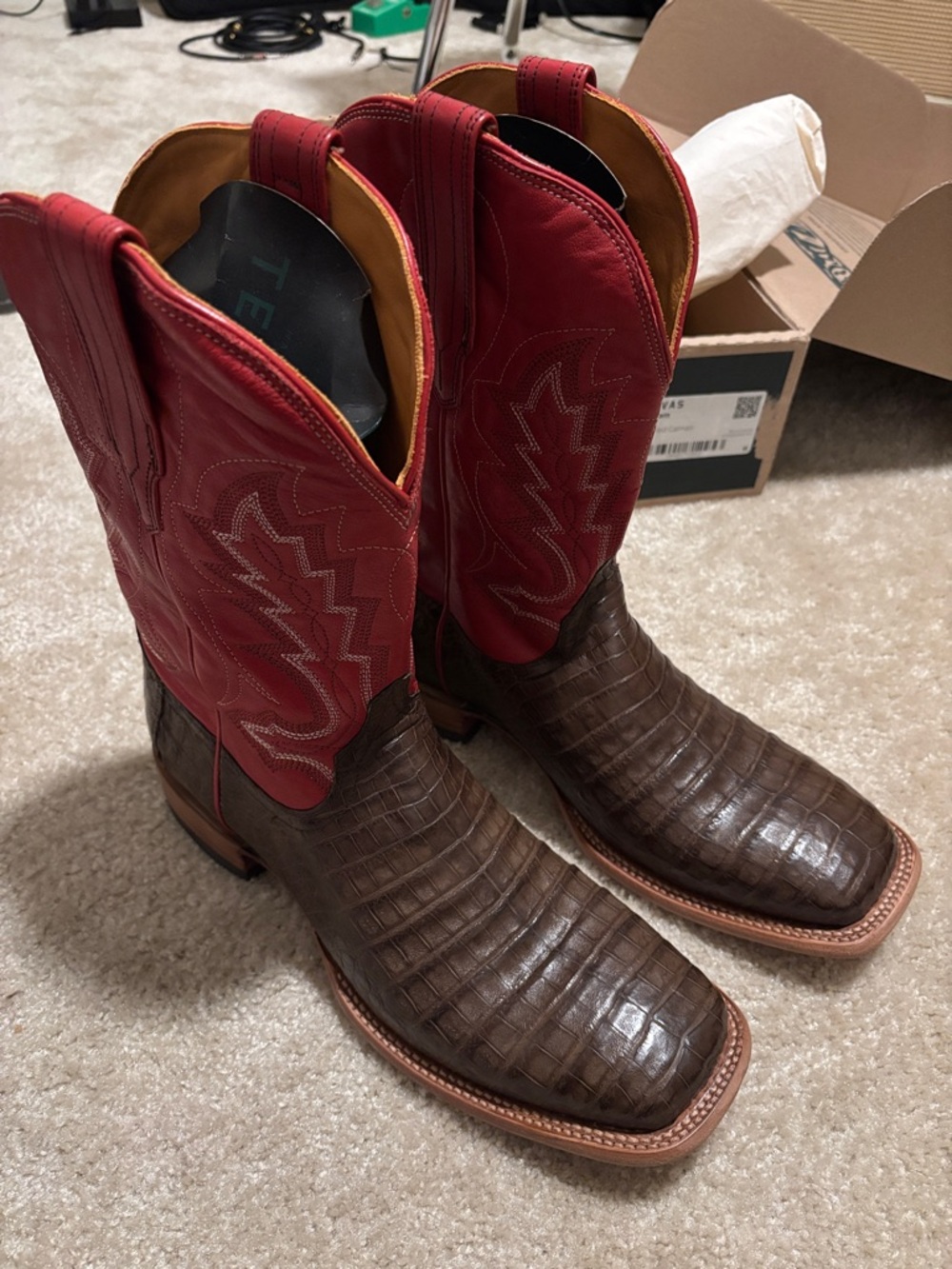 Tecovas William 13D Men's Red Shaft Brown Croc-Embossed Toe Western Boots